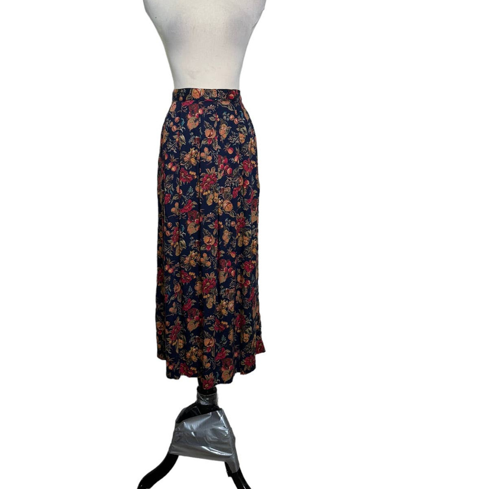 Land's End vintage black red floral pleated midi skirt size 10